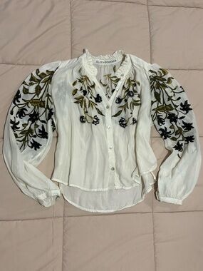 Alix Of Bohemia Annabel Olive Lily Valley Floral Mock Neck Blouse | 100% Tencel